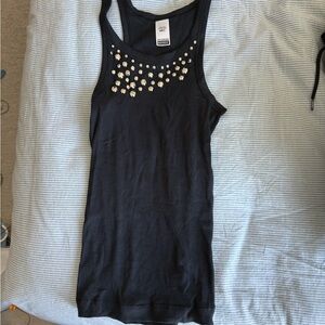 Studded Black Ribbed Tank Top - Women's